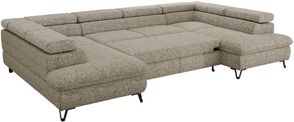 MKS Möbel 'Pablo U-Form' Wohnlandschaft mit Bettkasten, Beige, Struktur, ohne Topper Bild 6