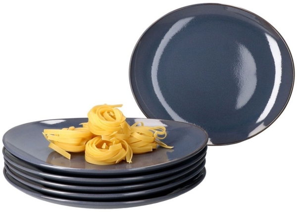 MÄSER Speiseteller Mäser 6x Natural Speiseteller oval Steingut große Ess-Teller blau