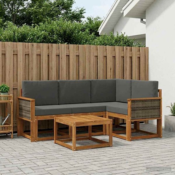 vidaXL Outdoor-Sofagarnitur 5 pcs Natur und Anthrazit Polyester 3385188