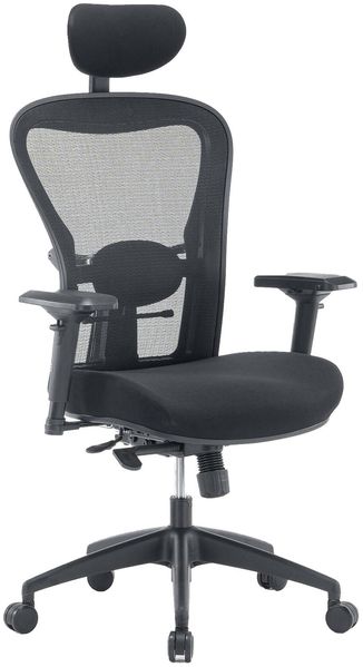 Dmora Stuhl mit Rädern Barbona, Executive-Netzsessel mit Armlehnen, ergonomischer Bürositz, 66x68h120/132 cm, Schwarz