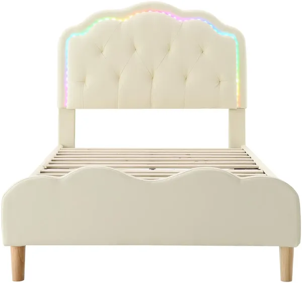 Polsterbett mit LED-Beleuchtung, 90x200 cm, gepolsterter Kopfteil, Einzelbett, Jugendbett, Kinderbett, Kunstleder Bild 8