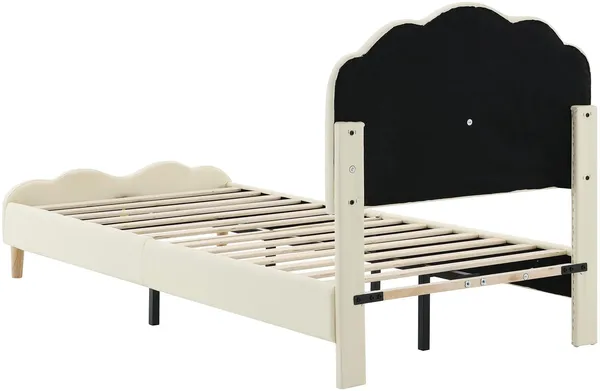 Polsterbett mit LED-Beleuchtung, 90x200 cm, gepolsterter Kopfteil, Einzelbett, Jugendbett, Kinderbett, Kunstleder Bild 10
