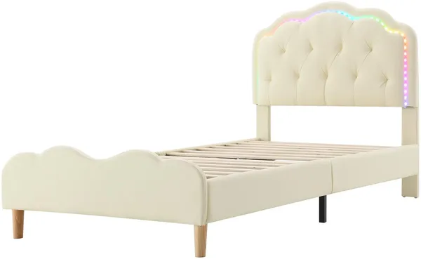 Polsterbett mit LED-Beleuchtung, 90x200 cm, gepolsterter Kopfteil, Einzelbett, Jugendbett, Kinderbett, Kunstleder Bild 7