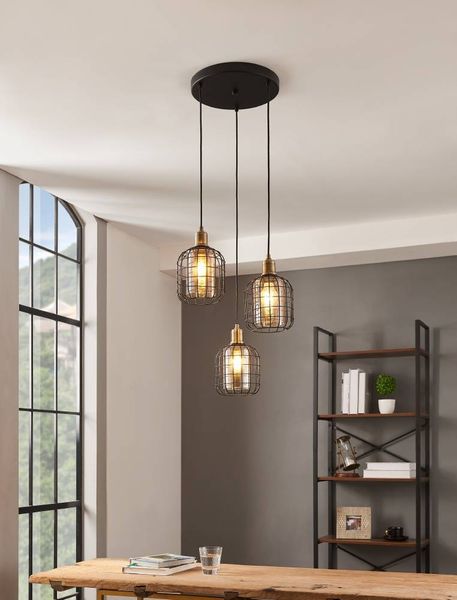 Eglo 43499 Hängeleuchte CHISLE Stahl schwarz brüniert, Glas bedampft amber E27 3X40W H:130cm Ø:42,5cm dimmbar
