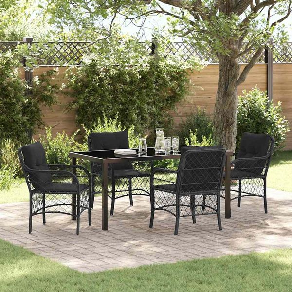 vidaXL Garten Essgruppe mit Kissen 5 pcs Schwarz Poly-Rattan 3380207
