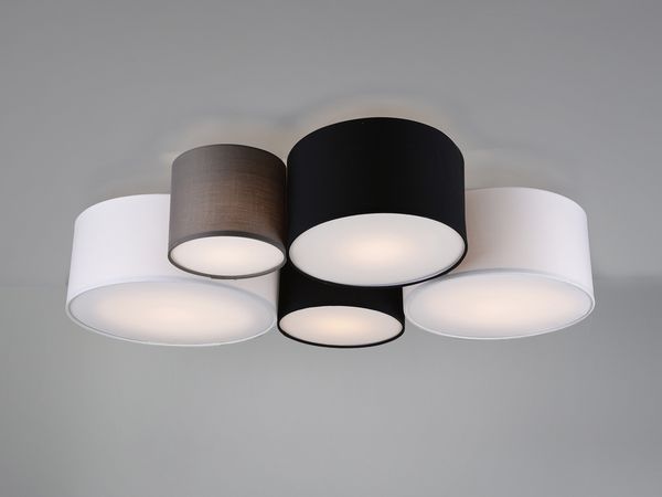 LED Deckenleuchte mit fünf Stoffschirmen mehrfarbig, Breite 90cm