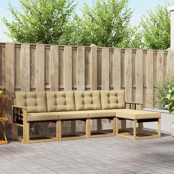vidaXL Outdoor-Sofagarnitur mit Kissen 5 pcs Weiß und Beige 3389387