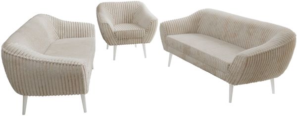 Wohnzimmerset, Möbelset PIRS 3-3-1, Armlehnen, Wellenfederung, weiße Füße, Dreisitzer Sofas mit Sessel, Polstermöbel Set - Beige Cord Bild 8