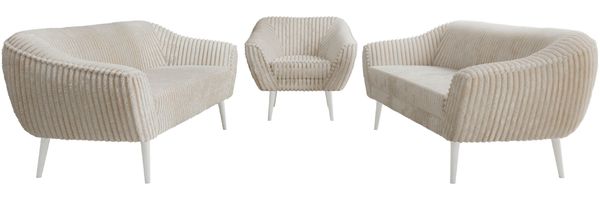 Wohnzimmerset, Möbelset PIRS 3-3-1, Armlehnen, Wellenfederung, weiße Füße, Dreisitzer Sofas mit Sessel, Polstermöbel Set - Beige Cord Bild 7