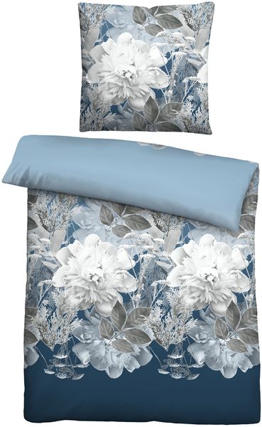 Traumhaft schlafen - Castell - Markenbettwäsche Thermo-Fleece Bettwäsche 0360442 BLUME GROß, eisblau, 1x 155x220 cm + 1x 80x80 cm
