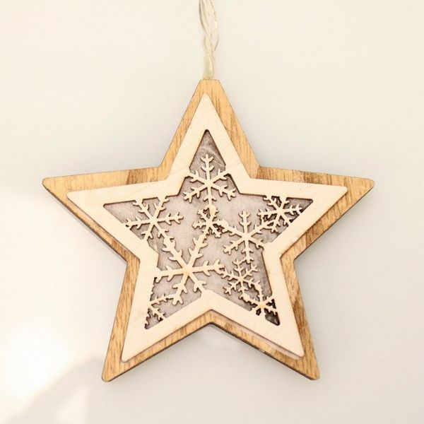 Online-Fuchs LED-Lichterkette mit 10 Sternen aus Holz im Schneeflocken-Design inkl. Timer, Gesamtlänge 270 cm, 10 Sterne mit je 5 LED's, Abstand ca. 25 cm