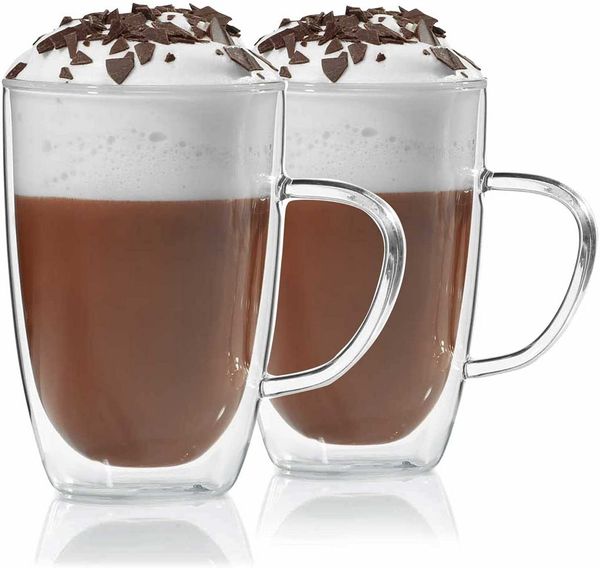 Dimono Tasse Dimono Doppelwandglas 300 ml – Trinkglas mit Griff aus Borosilikatglas, 2-tlg, Borosilikatglas, Wasser- Longdrink- & Cocktailgläser