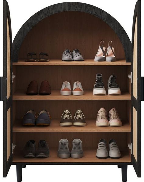 OKWISH Schuhschrank mit abgerundeter Außenseite (Schuhregal, Sideboard, 1-St, drei Regalen) durchbrochenen Rattantüren