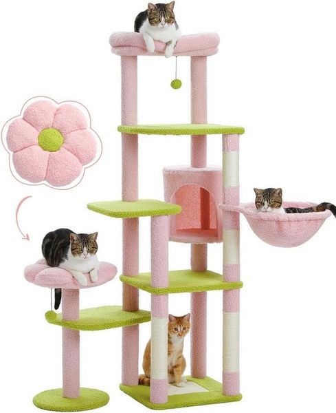 Purpurra Kratzbaum Katzenturm mit großer Hängematte und Höhle für große Katze, 150cm