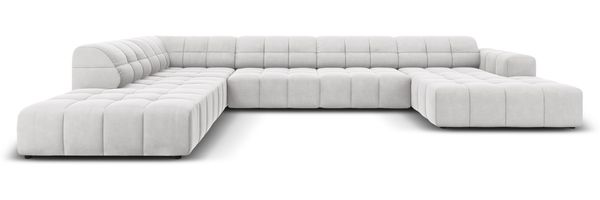 Micadoni Panorama Ecksofa Jennifer 7-Sitzer Links Samt Silber
