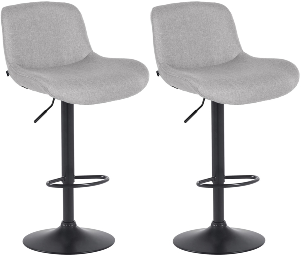 CLP 2er Set Barhocker Solon Schwarz höhenverstellbar und drehbar mit Rückenlehne,hellgrau Stoff