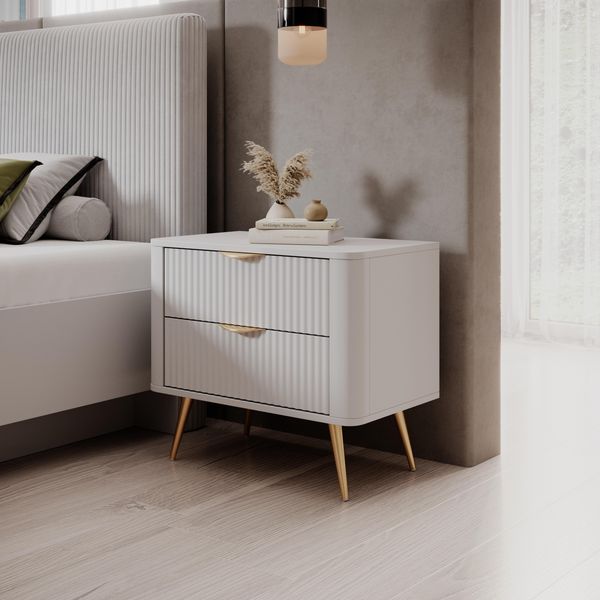 AX LIVING Moderne Nachttisch Vespasia Weiß 63,2 x 55,3 x 38 cm