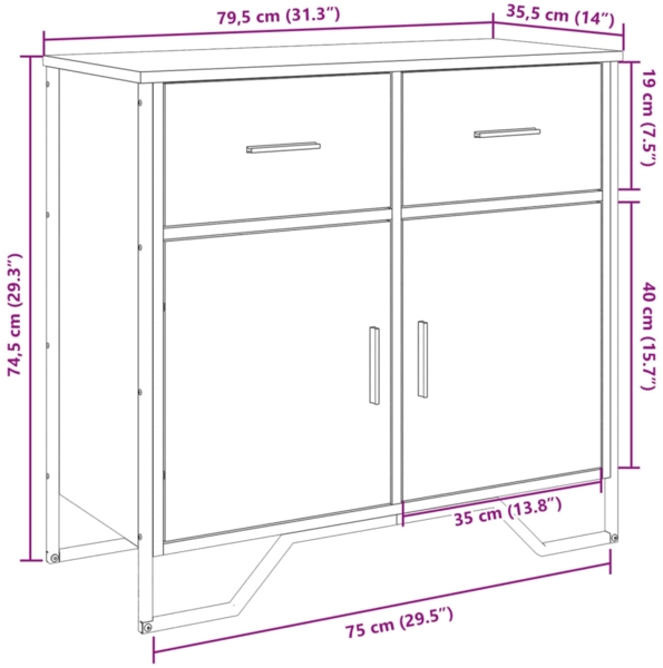 vidaXL Sideboard Räuchereiche 79,5x35,5x74,5 cm Holzwerkstoff 848546 Bild 9