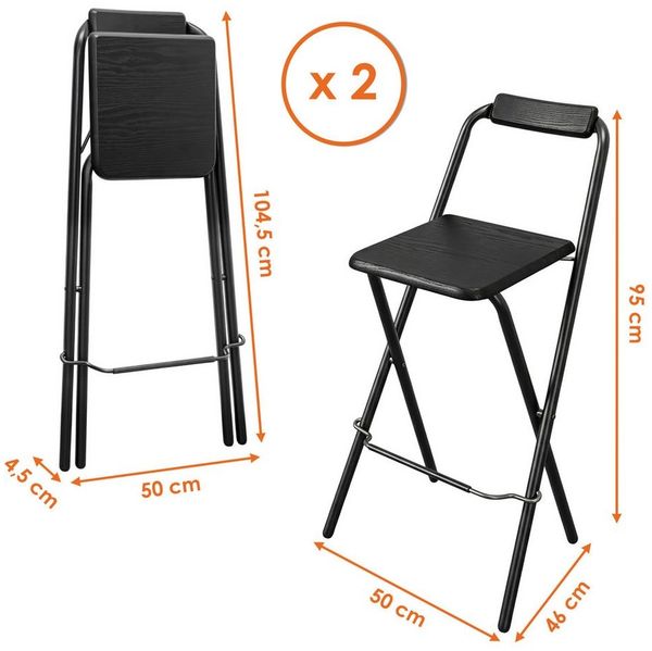Spetebo Barhocker Metall Barstuhl klappbar (schwarz, 2 St, bis 110 kg), Tresenhocker faltbar mit Holz Sitzfläche und Klappsicherung