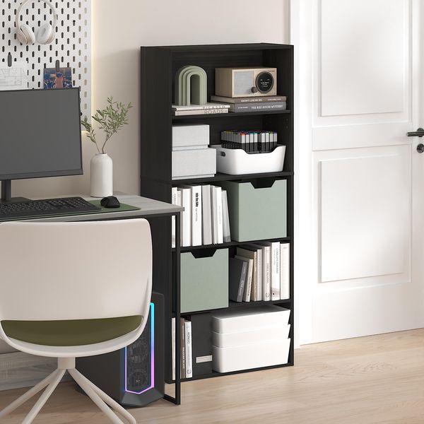 Furinno Jaya 5-stöckiges Bücherregal, 52 Zoll hohes Bücherregal mit verstellbarem Regal, 24,1(T) x 59,9(B) x 133,6(H) cm, für Home Office, Schlafzimmer, Wohnzimmer, Espresso