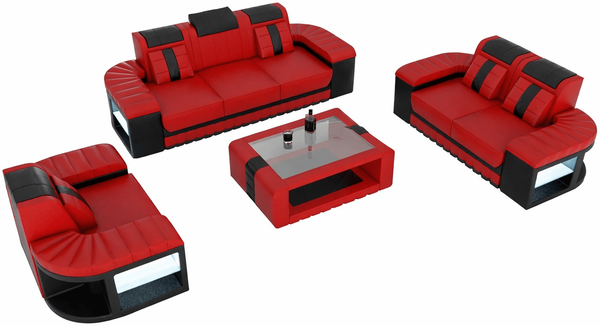 Sofa Set Bellagio in Leder - Kunstleder - rot-schwarz