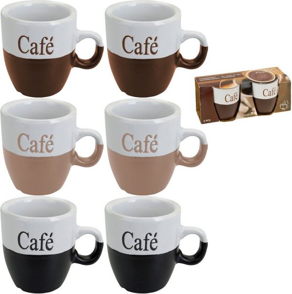 Koopman Becher Cafe Kaffee Tassen 150 ml KLEIN 6 Tlg. Set, 6-tlg, Porzellan, 6er Set, je 150ml, Porzellan, 3 Farben, Geschirr