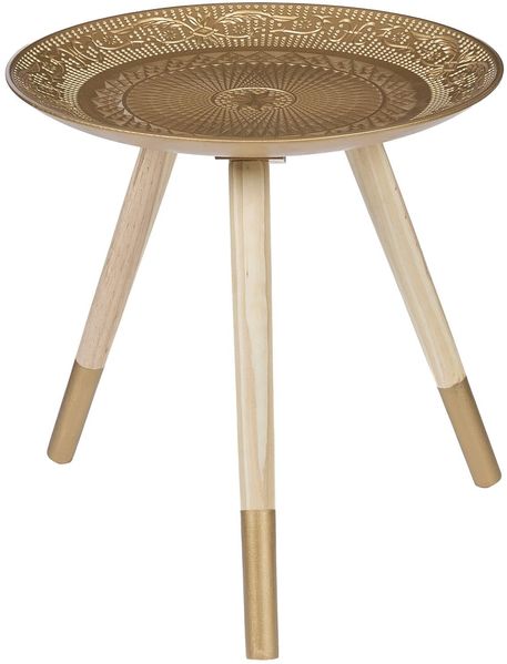 HOME DECO FACTORY, HD7387, Golden Mirage Beistelltisch, Elegantes und raffiniertes Design, Beine aus Naturholz, ideal für Wohnzimmer oder Büro, pflegeleicht, Größe 40x40 cm, goldene Farbe