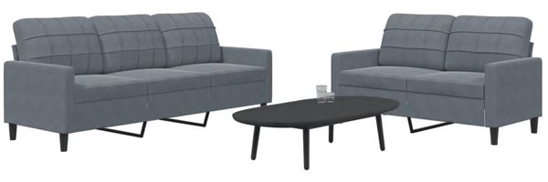 vidaXL 2-tlg. Sofagarnitur mit Kissen Dunkelgrau Samt 3278392