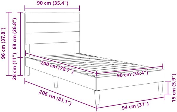 vidaXL Bettrahmen mit Kopfteil Schwarz 90 x 200 cm Stoff 42027560 Bild 9
