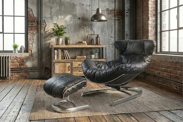 KAWOLA Relaxsessel LORNA Sessel Leder schwarz inklusive Hocker 80 x 110 x 87 cm