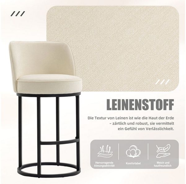 REDOM Barhocker 2er-Set mit Leinenpolster und Metallbeinen (bequeme Esszimmer- und Hausbarstühle), Barstühle Küchenstühle