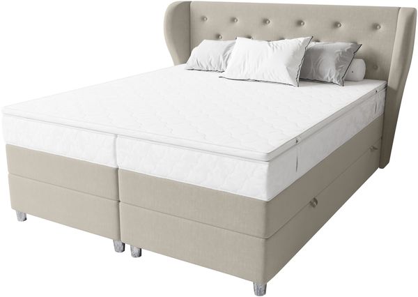 99rooms Hermes Boxspringbett 140x200 cm Strukturstoff INARI Beige Bonell-Federung Bild 4