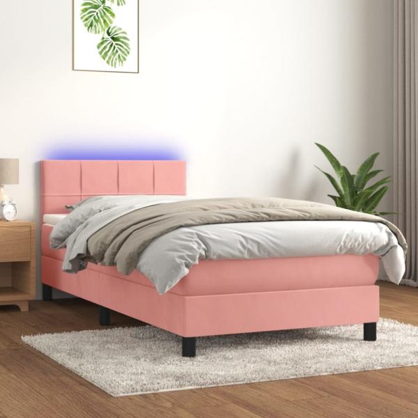 vidaXL Boxspringbett mit Matratze & LED Rosa 100x200 cm Samt 3134392