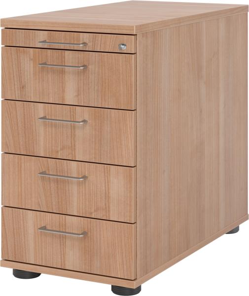 bümö Schreibtisch Schrank abschließbar, Schubladenschrank Holz in Nussbaum, Container mit Schubladen - Schubladen Schrank Büro, Schreibtisch Container od. Schreibtisch Kommode mit Bügelgriffe, SC50-N-N-BS