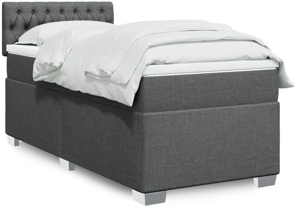 vidaXL Boxspringbett mit Matratze Dunkelgrau 100x200 cm Stoff 3288107