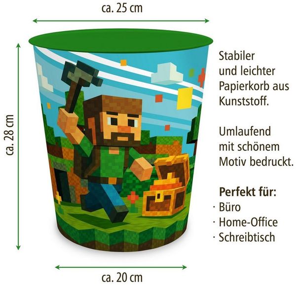 itenga Papierkorb itenga Papierkorb für Kinder - Motiv Blockgame PIXEL - ca. 11 Liter