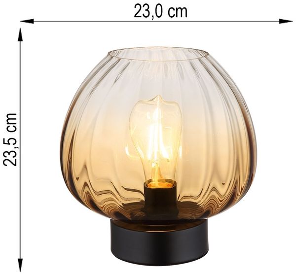 LED Tischleuchte, Schalter, schwarz, Glas amber, H 23,5 cm Bild 6