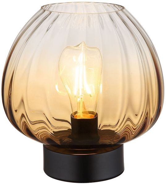 LED Tischleuchte, Schalter, schwarz, Glas amber, H 23,5 cm