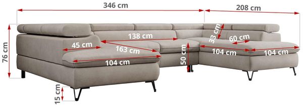 Mks Möbel 'Peter U' Wohnlandschaft mit Bettkasten, Bettfunktion & einstellbaren Kopfstützen, Beige, Mikrofaser, mit Topper Bild 8