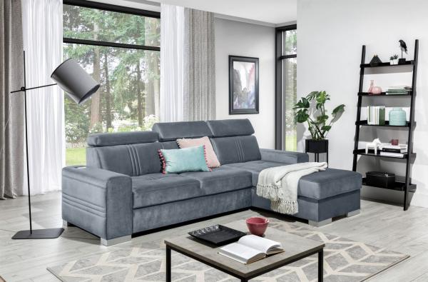 Ecksofa Schlafsofa NOLAN XS inkl. USB in Stoff Element Grau Ottomane Rechts