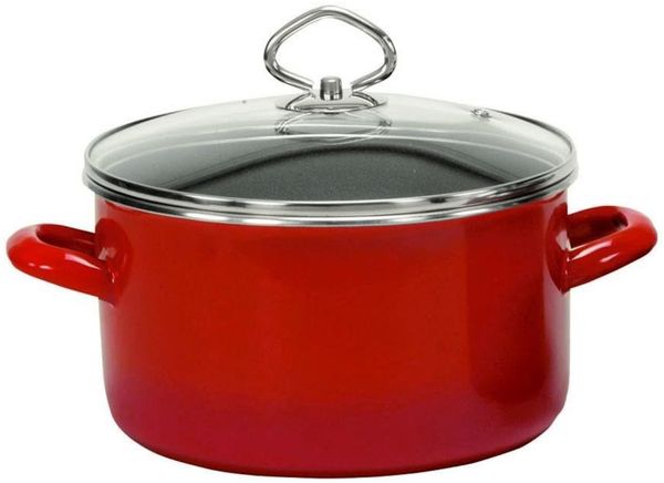 KRÜGER 31724RO Kochtopf 24 cm mit Glasdeckel, Rot-Grau, Stahlemaille