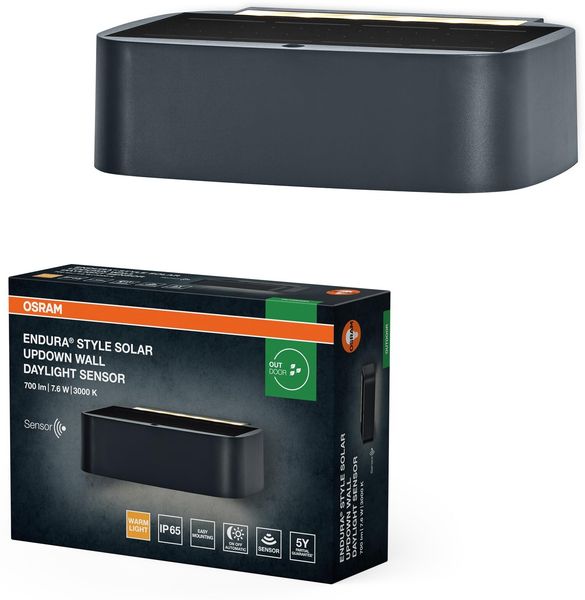 Osram Endura Style Solar LED Wandleuchte Updown, 7,6W, 3000K warmweiß, 520 lm, Tageslichtsensor, IP65