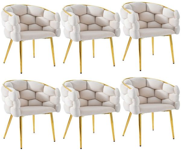 Flieks Polsterstuhl (vergoldete Eisenbeine mit Fußstützen, Set, 6 St), 6er Set Esszimmerstühle Armlehnstuhl Wohnzimmerstuhl Samt