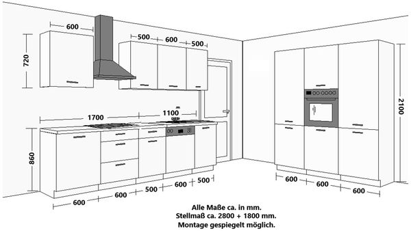 Küche ARONA + MONZA 280 + 180 cm Küchenzeile Küchenblock Einbauküche Kaschmir beige matt + Nußbaum + Schwarz matt Bild 6