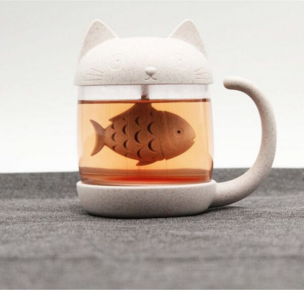 Winkee Teeglas Katze Teeglas mit Teesieb im Deckel