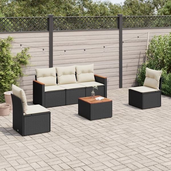 vidaXL 6-tlg. Garten-Sofagarnitur mit Kissen Schwarz Poly Rattan 3225853