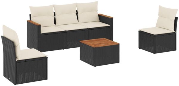 vidaXL 6-tlg. Garten-Sofagarnitur mit Kissen Schwarz Poly Rattan 3225853 Bild 2