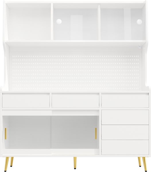 Hochschrank mit LED-Beleuchtung & Schiebetüren, 145x39x171 cm, Weiß Bild 4