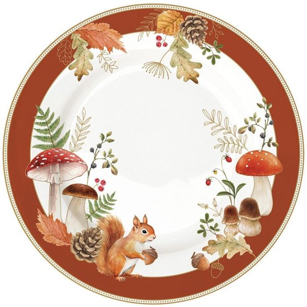 EasyLife Kuchenteller Autumn Breeze, Spülmaschinengeeignet, Weiß, Herbst, Blätter, Eichhörnchen, H: 1cm