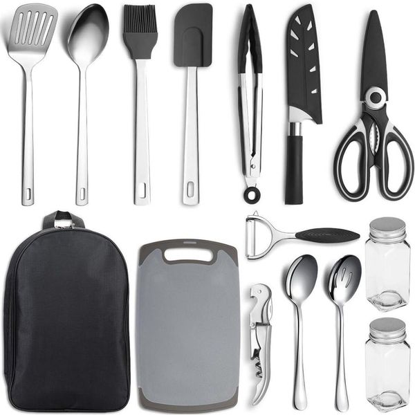 Camping Kochgeschirr Set 15-teilig Edelstahl Backpacking Grillen Wanderungen
